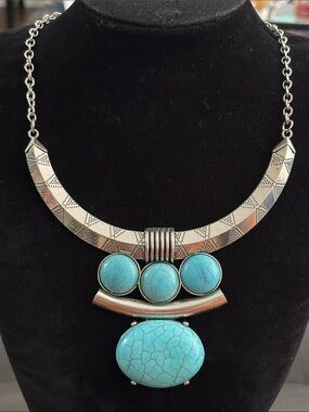 Silver-Tone Turquoise Statement Necklace - Blue
